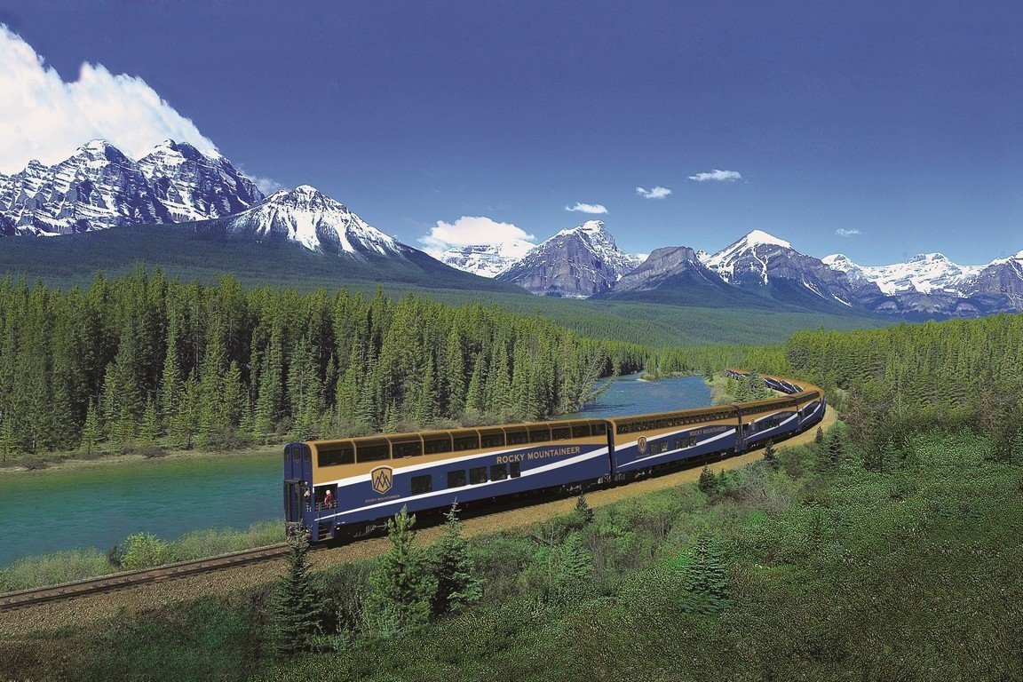 Rocky Mountaineer in the Canadian Rockies near Lake Louise, Alberta Train
